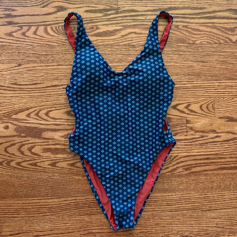 Reversible blue, red one piece swimsuit - Picture 1 of 3